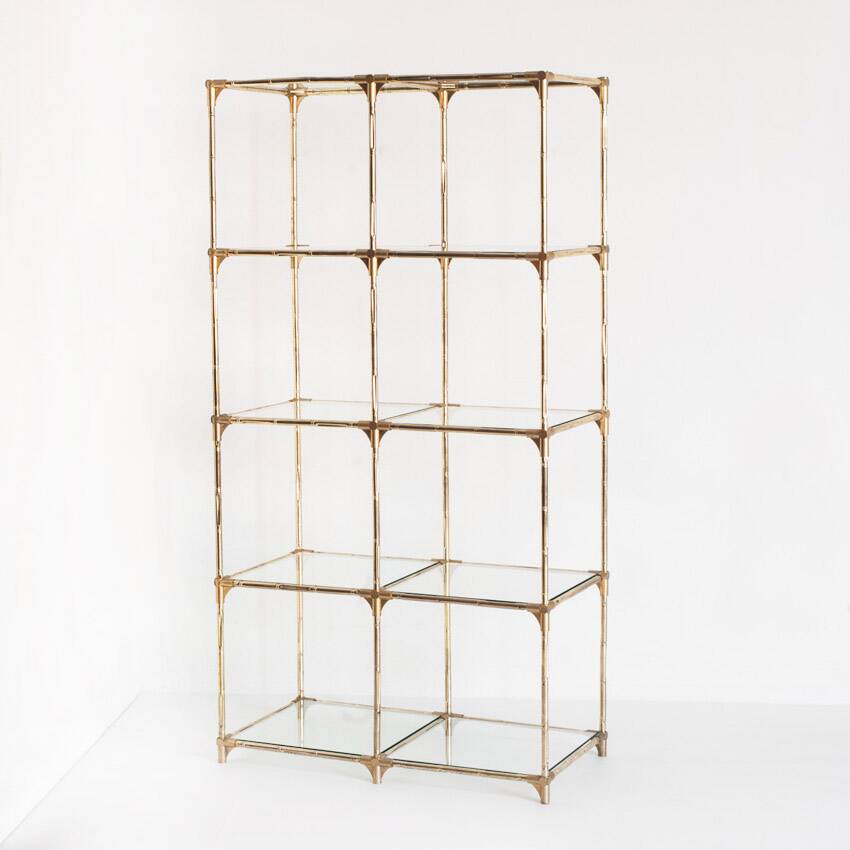Etagère modulable vintage. Fer  doré et verre. Espagne, années 60.
