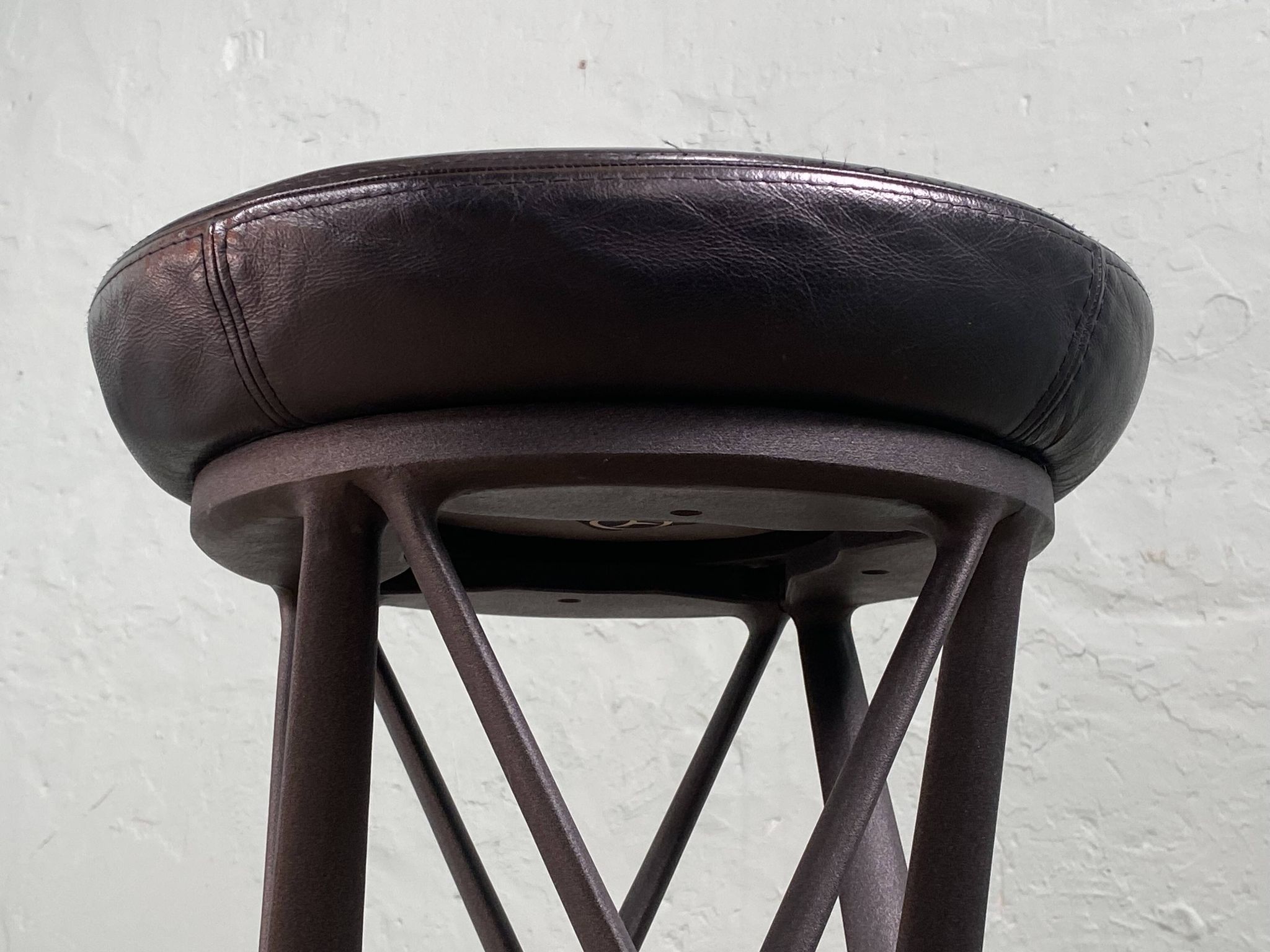 2 Yamakado designer swivel stools in black leather