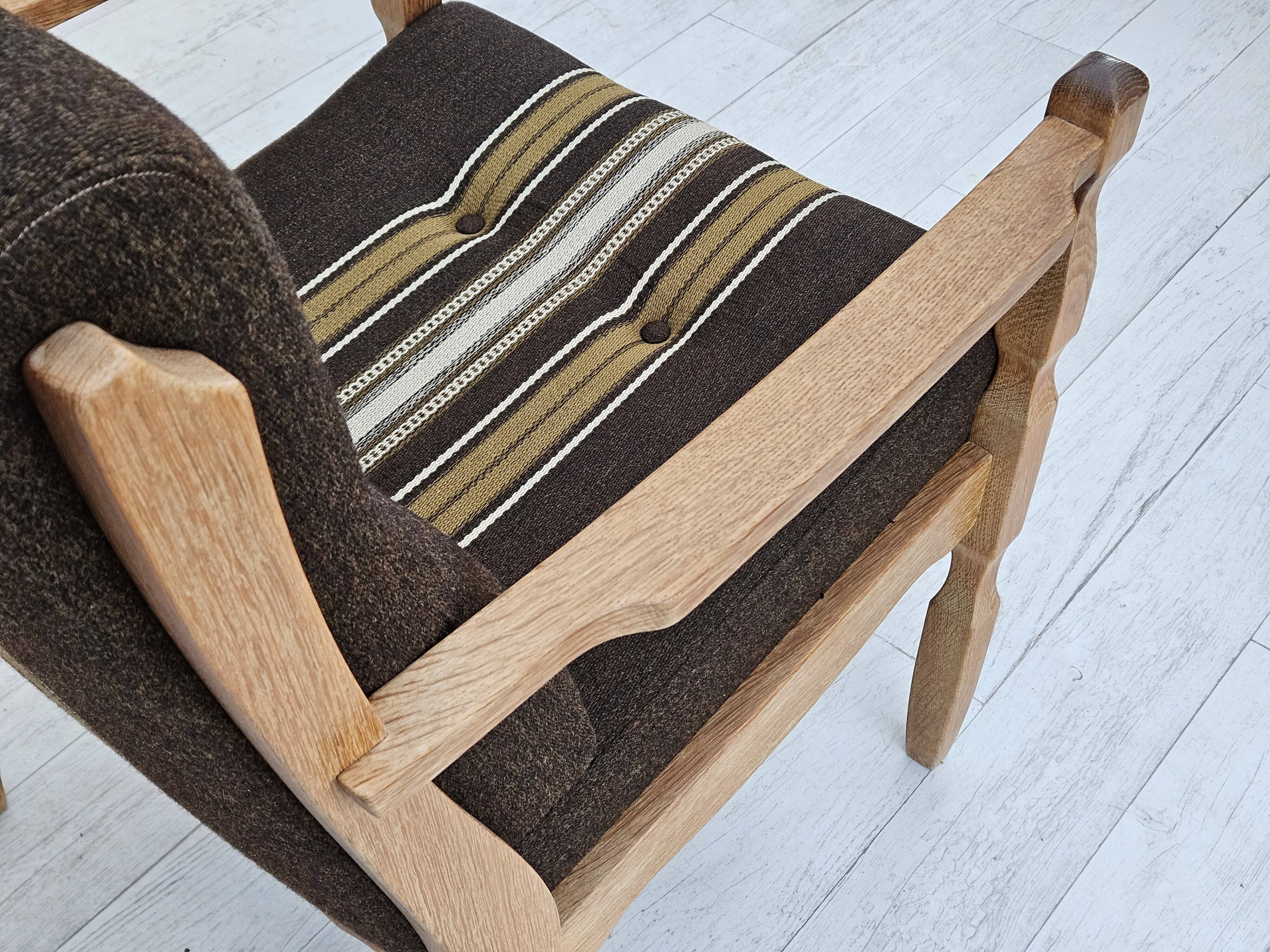 1970s, Danish armchair, furniture wool, solid oak wood.