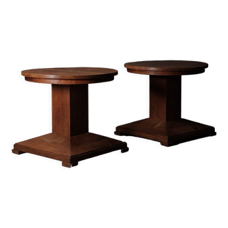 Pair of modernist solid pine pedestal tables, circa 1950