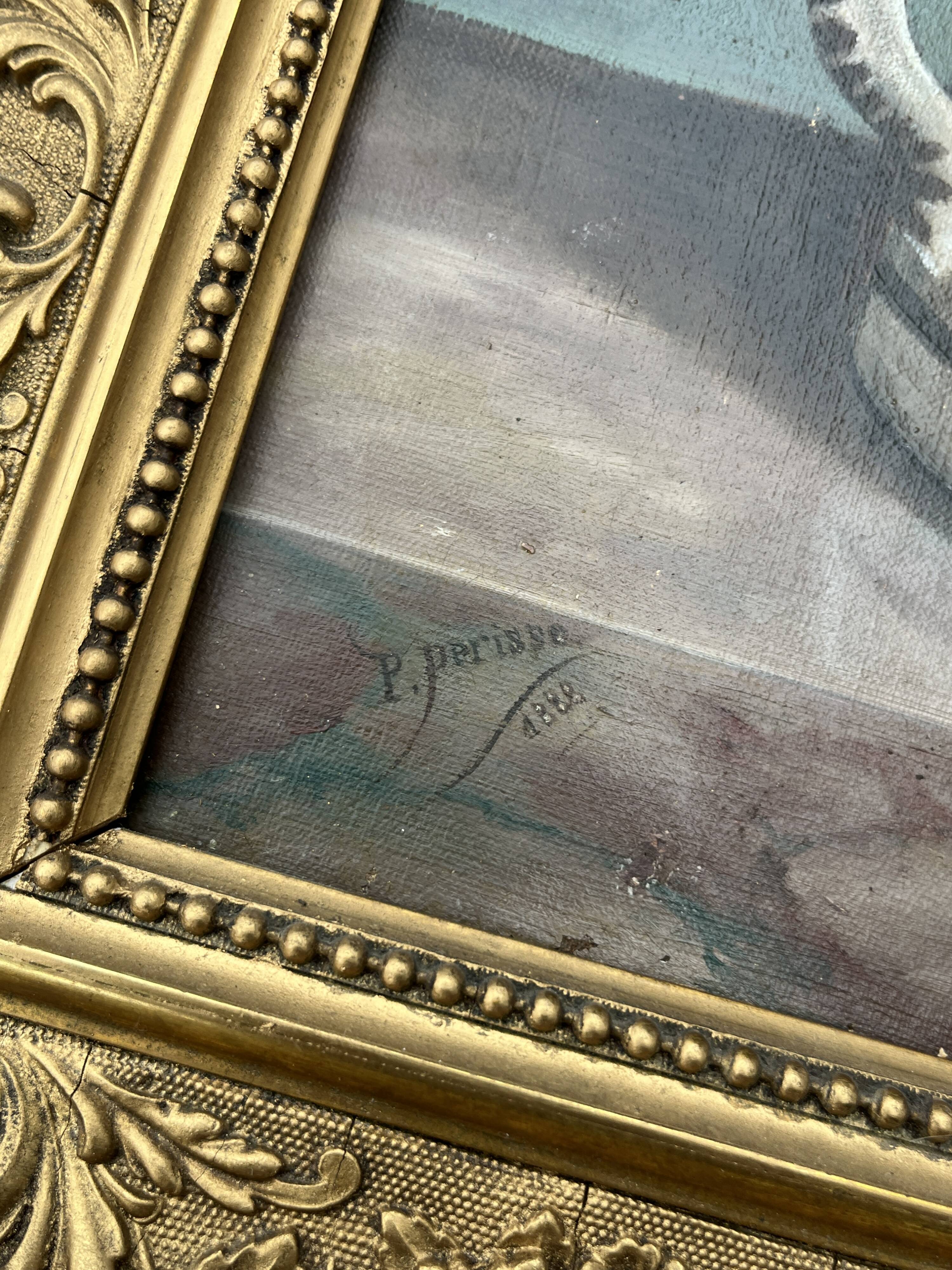 Oil on canvas, old, signed P. Perrisse, dated 1888, bouquet of flowers.
