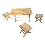Vintage Banbou coffee table and folding stools