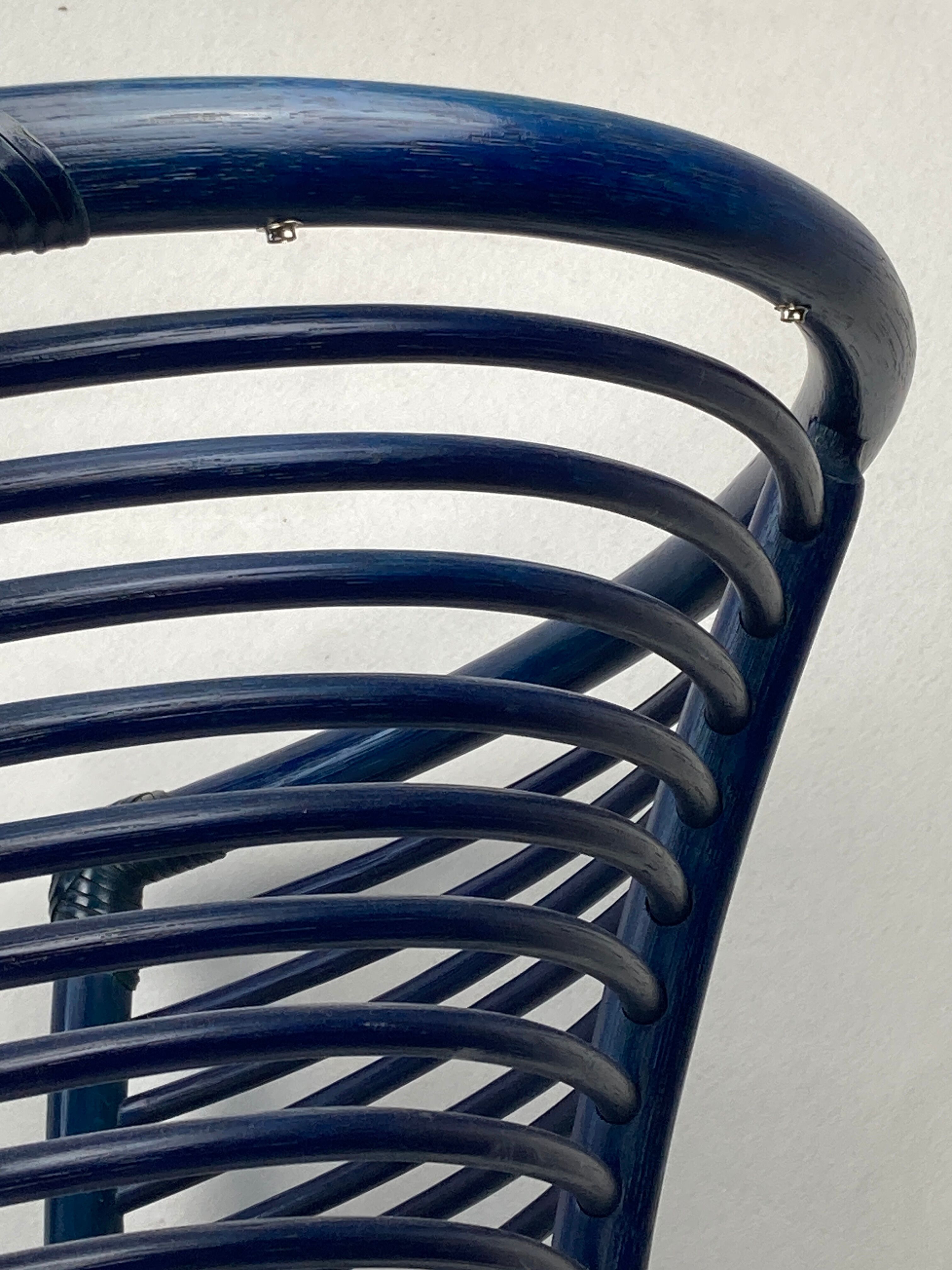 Set of 4 sculptural rattan bamboo dining chairs, Flechtatelier Schütz, Germany 1980s