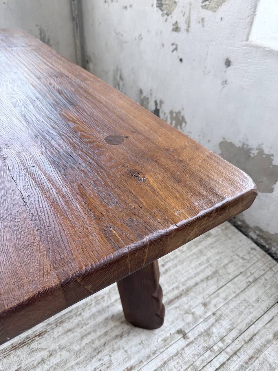 Brutalist oak table by De Puydt, Belgium 1970
