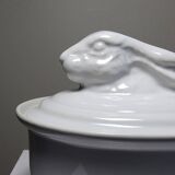 Large vintage white earthenware terrine with hare or rabbit head