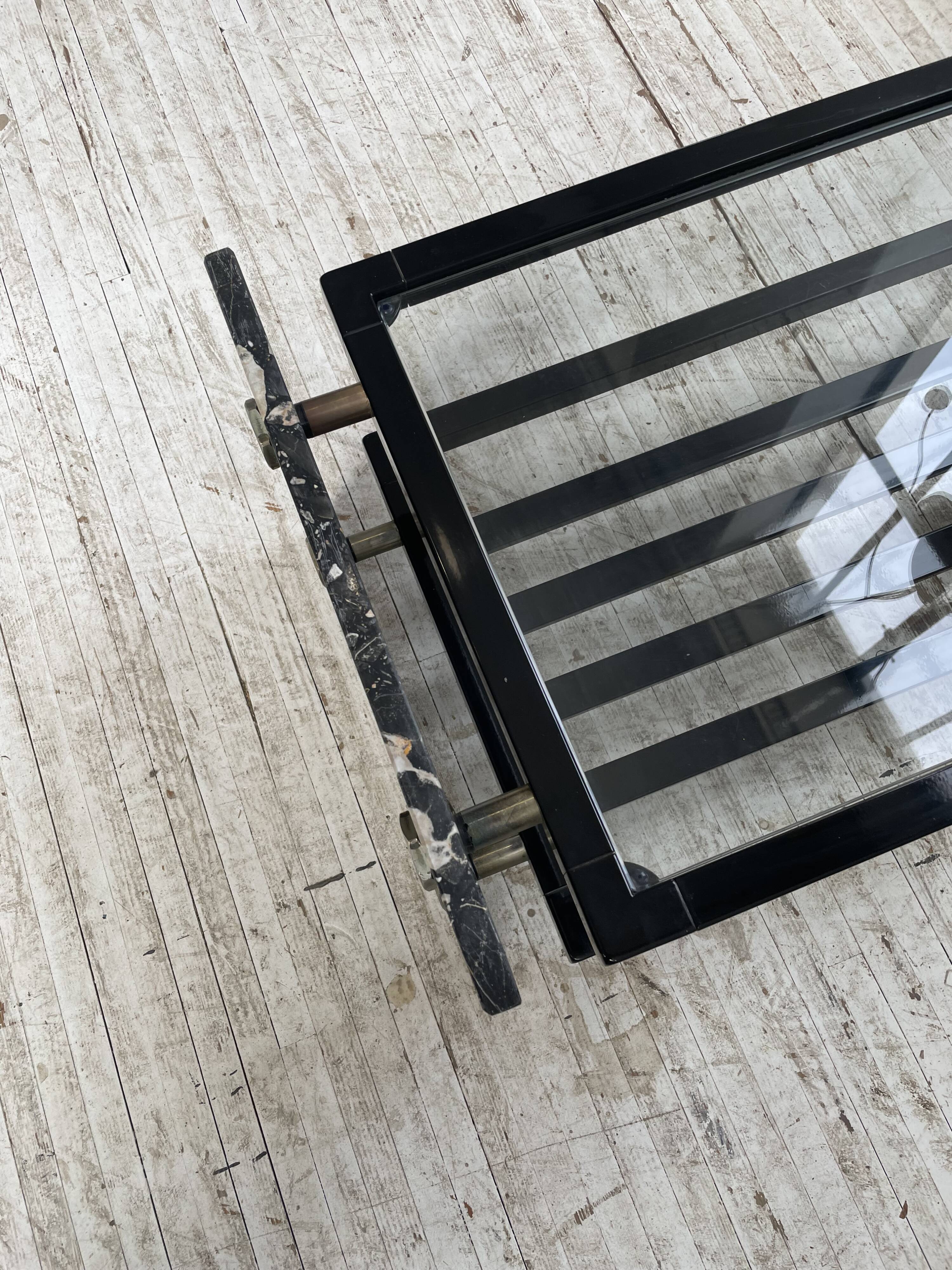 Coffee table year 80 Italian marble and glass