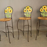 Set of 3 sunflower decorated bar stools