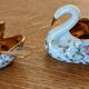 Swan salt and pepper shaker set with small spoons
