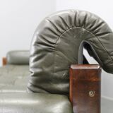 Mid-century Czechoslovak green leather sofa, 1970s