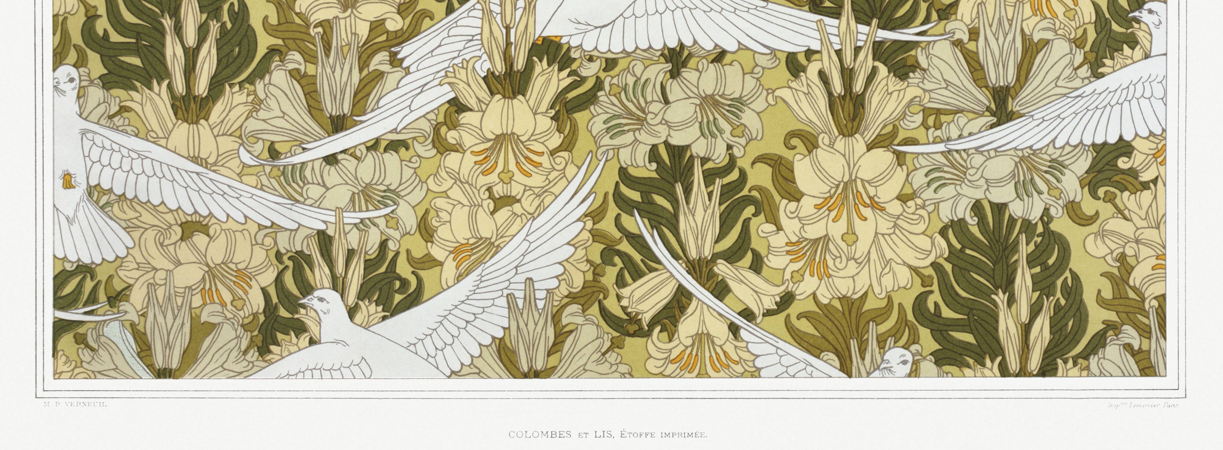Poster “Doves and Lilies”, after an Art Nouveau lithograph from 1897