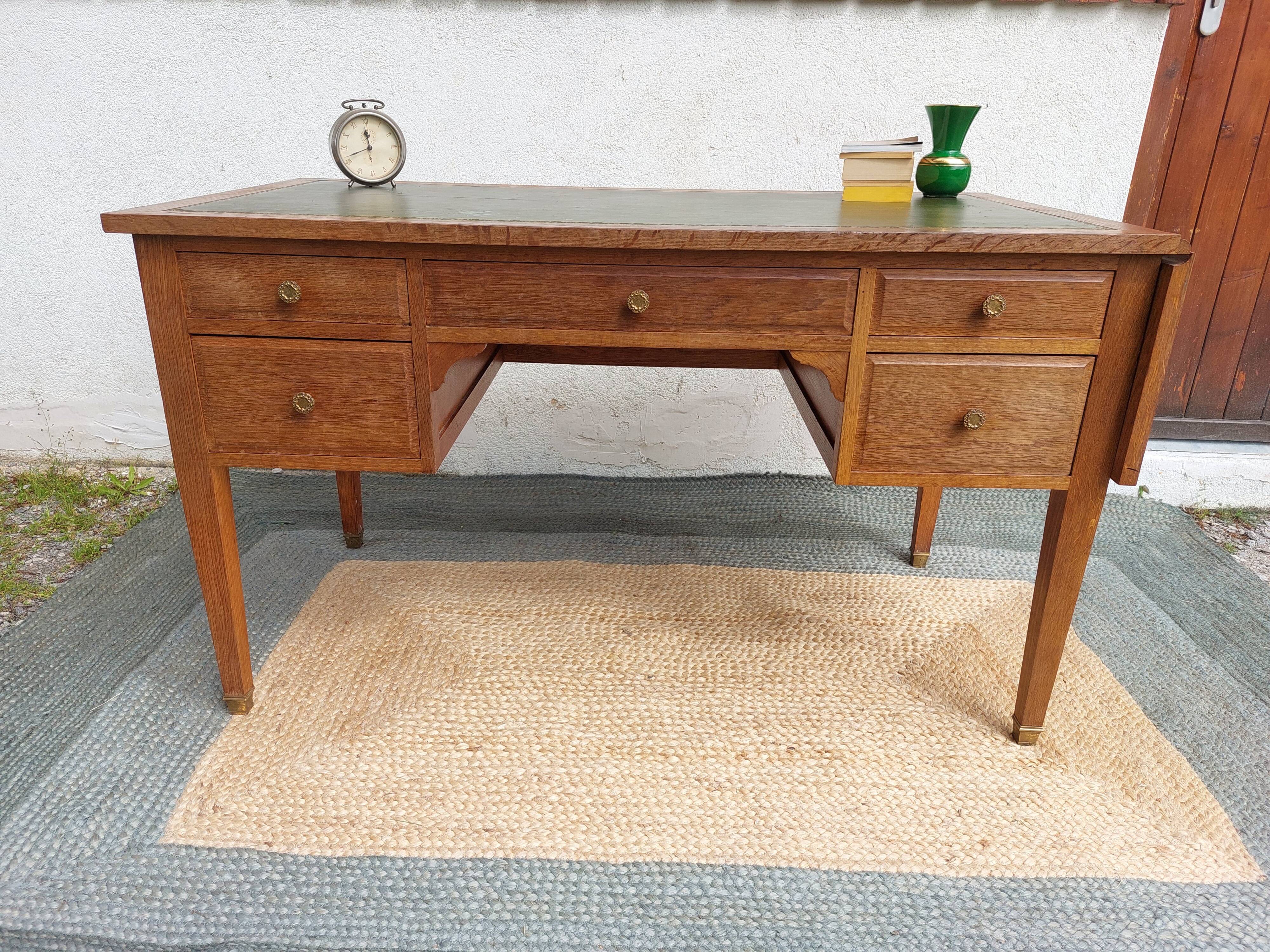 solid wood desk, leather top and extension