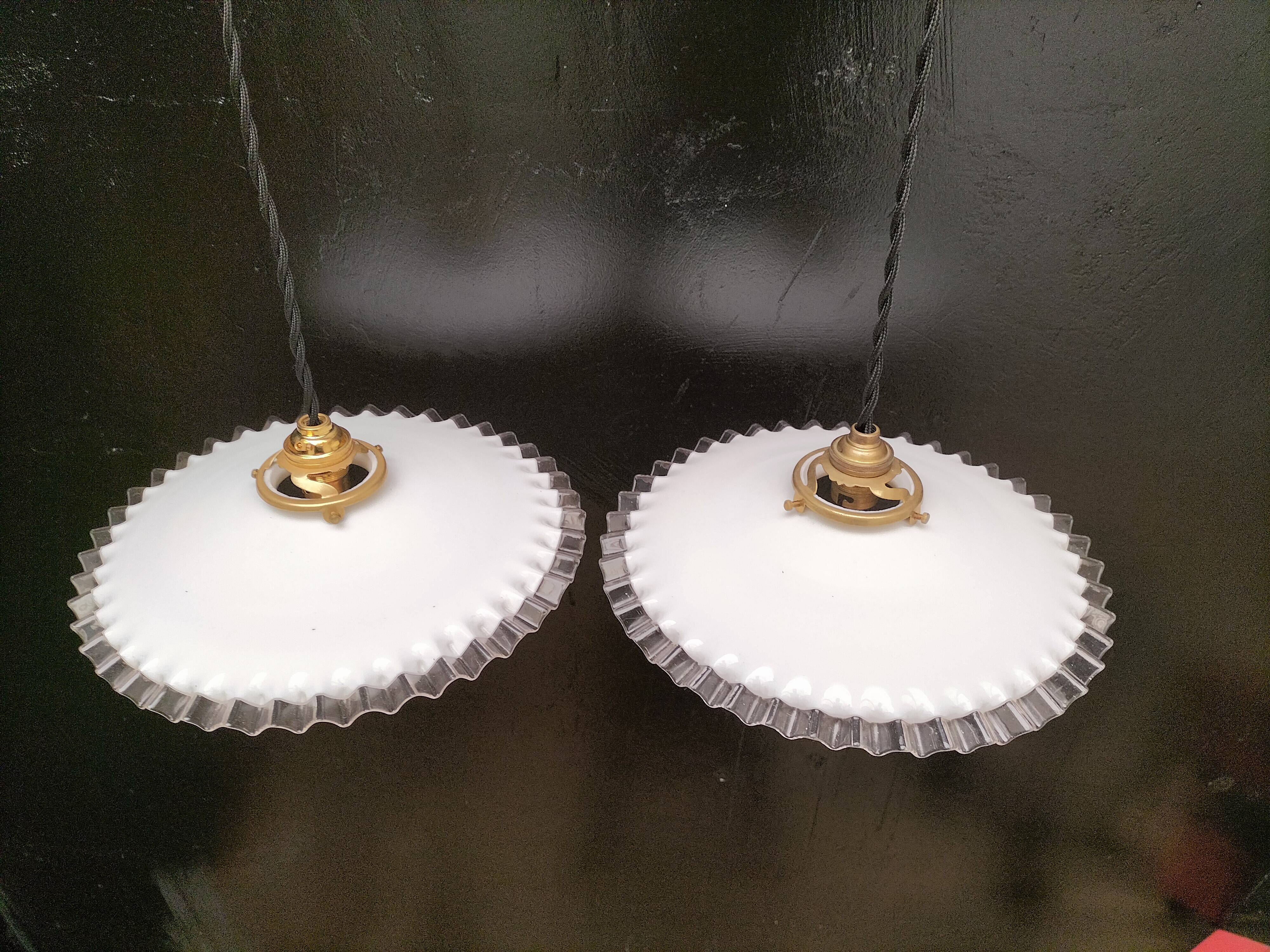 Pair of opaline pendant lights