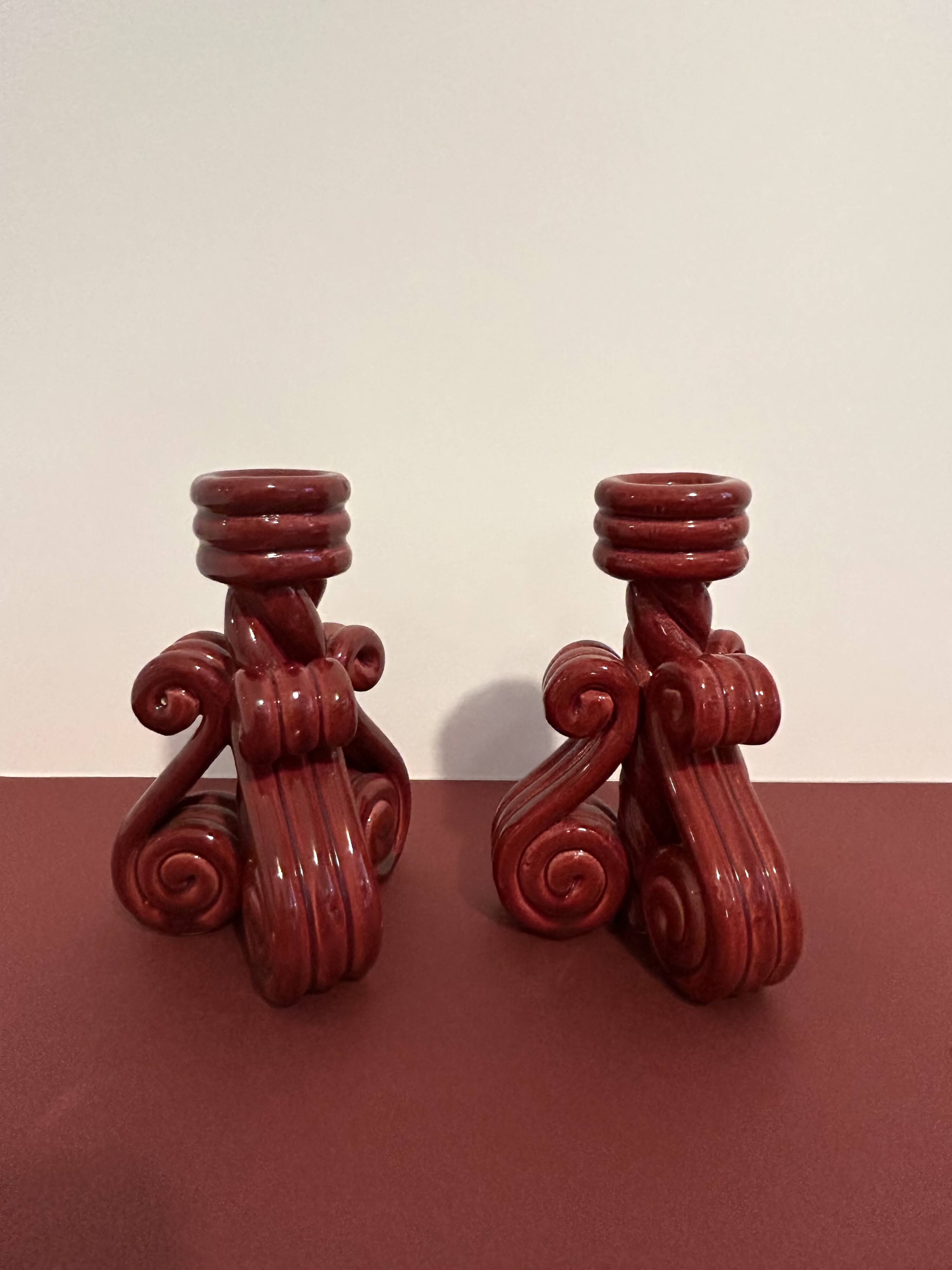 Pair of Vallauris ceramic candlesticks