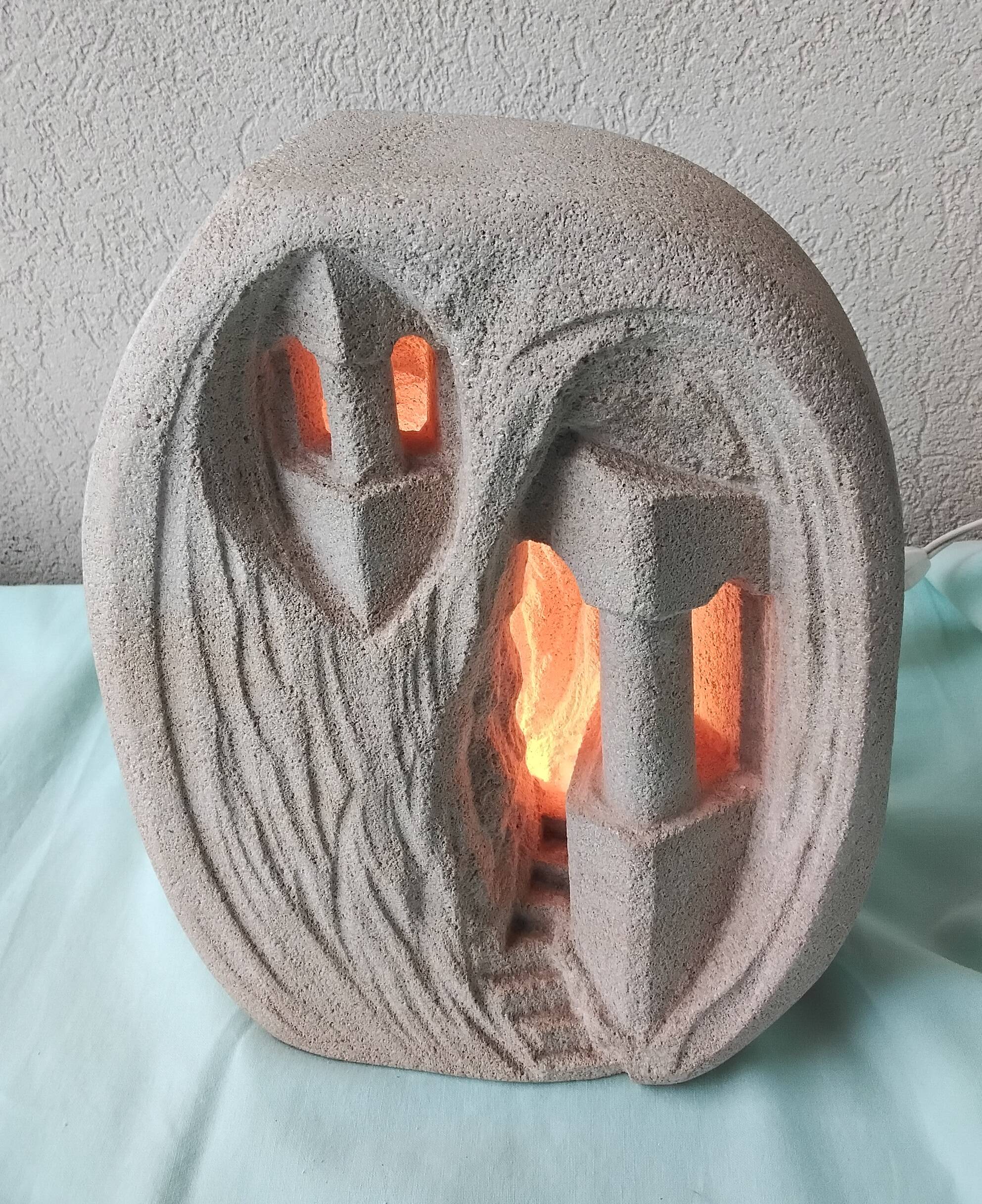 Sculpted stone lamp by Arsène Galisson