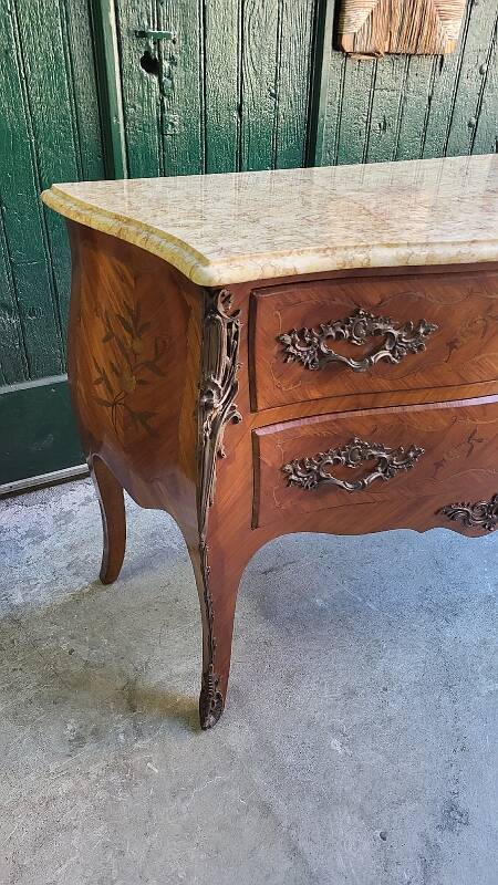 ROSEWOOD COMMODE WITH 2 DRAWERS AND OCHRE MARBLE TOP
