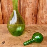 Biot carafe in green bubble glass