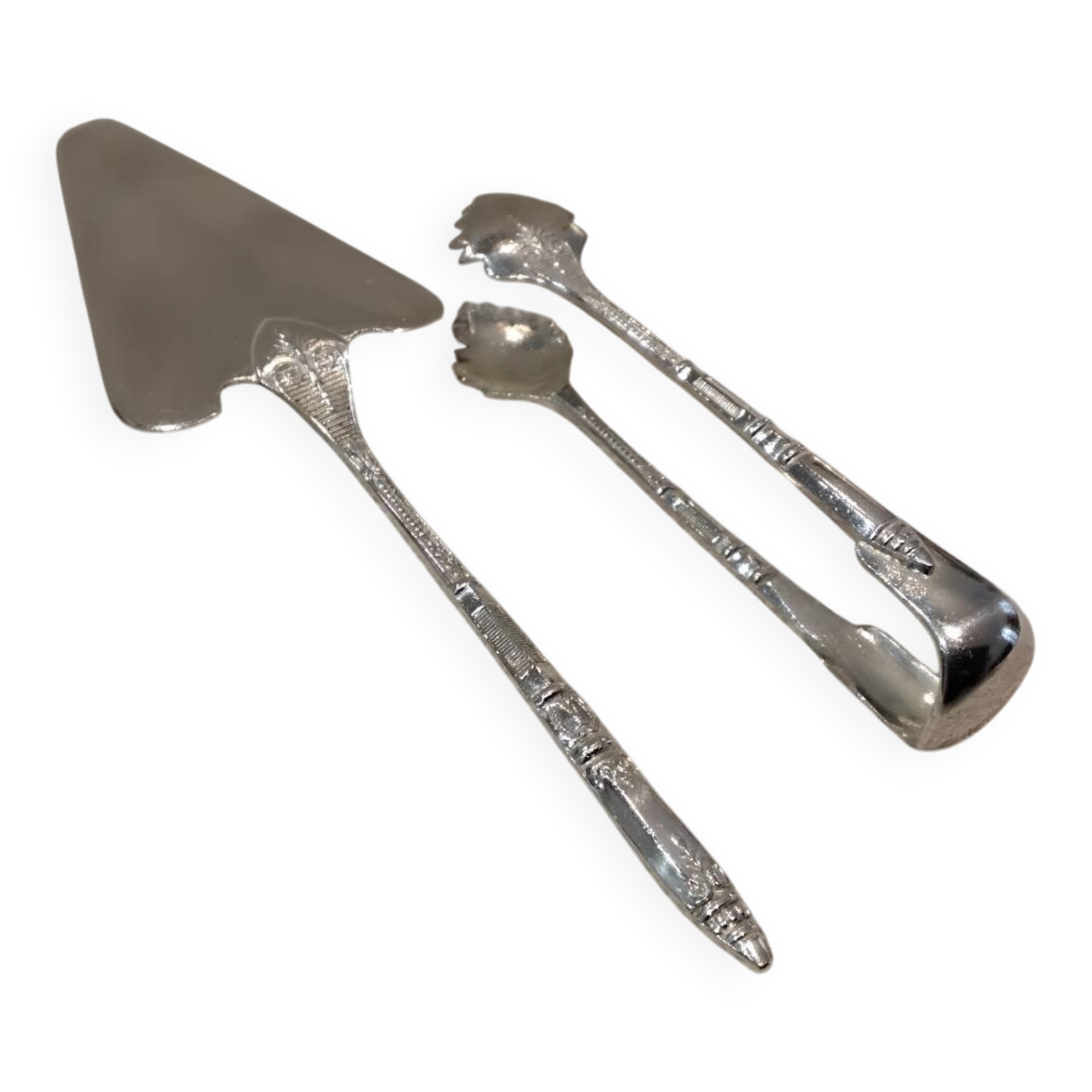 Petite pelle a tarte pince a sucre metal argente orfevre Ercuis russe