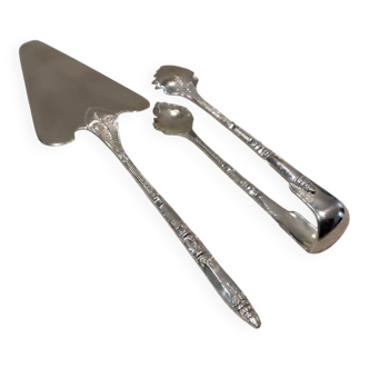 Small pie server, sugar tongs, silver-plated metal, silversmith Ercuis, Russian.