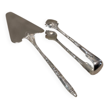 Petite pelle a tarte pince a sucre metal argente orfevre Ercuis russe