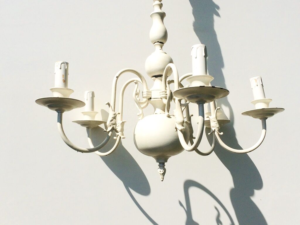 Small patinated dutch chandelier shabby chic 54 x 59 cm