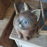 Wooden cat sculpture