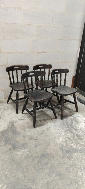 Series of 4 bistro western chairs solid wood black patina