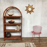 Library in burr rattan wicker natural bamboo old 1950