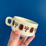 cup vintage 1970s pattern, set of 5 seventies mug stackable cup beige and brown pattern