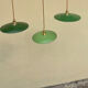 Lot of 3 vintage enamelled sheet metal lampshade pendants, industrial retro farmhouse