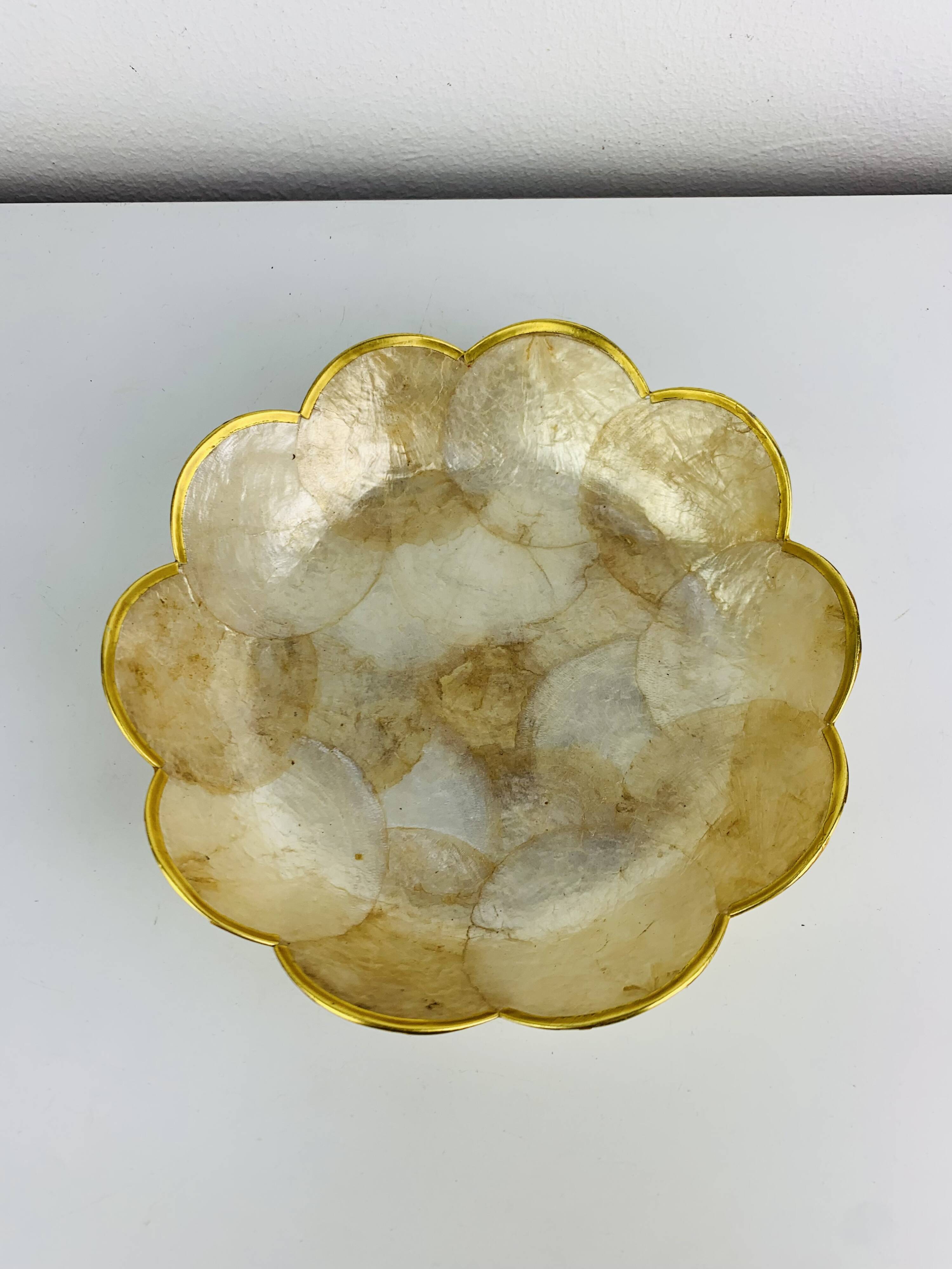 Shell and brass flower catchall, vintage.
