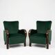 Art Deco Velvet Lounge Chairs in Dark Green Velvet, Set of 2