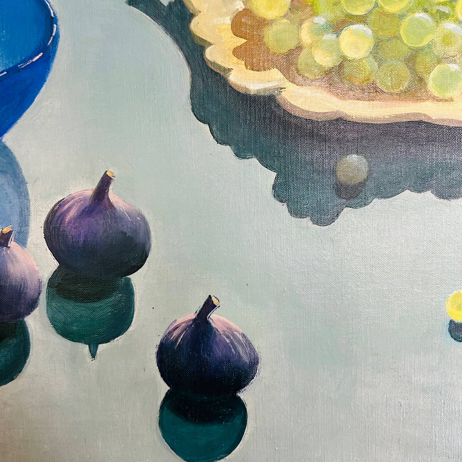 Large painting of white grapes and figs