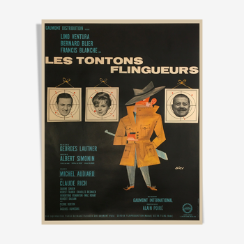 Les tontons flingueurs affiche de film entoilée, style b - 120x160 cm. - 1963