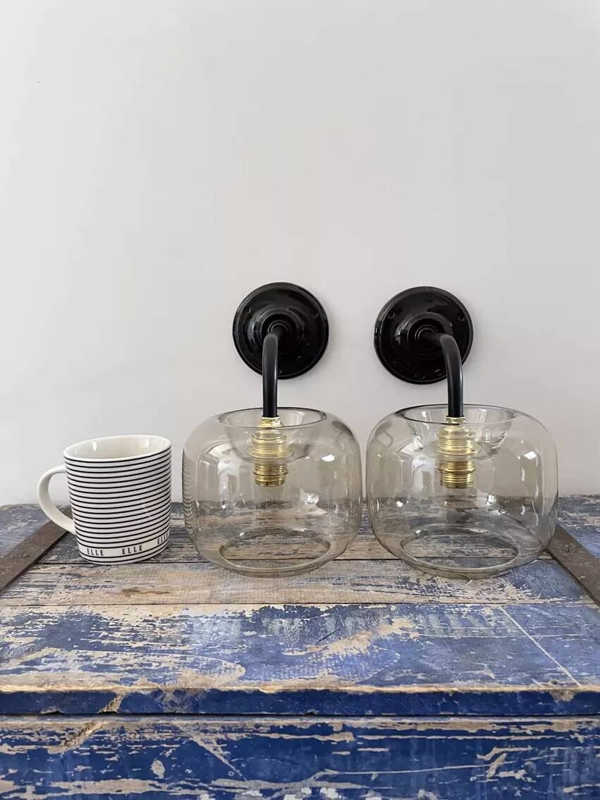 Pair of vintage smoked glass wall lights