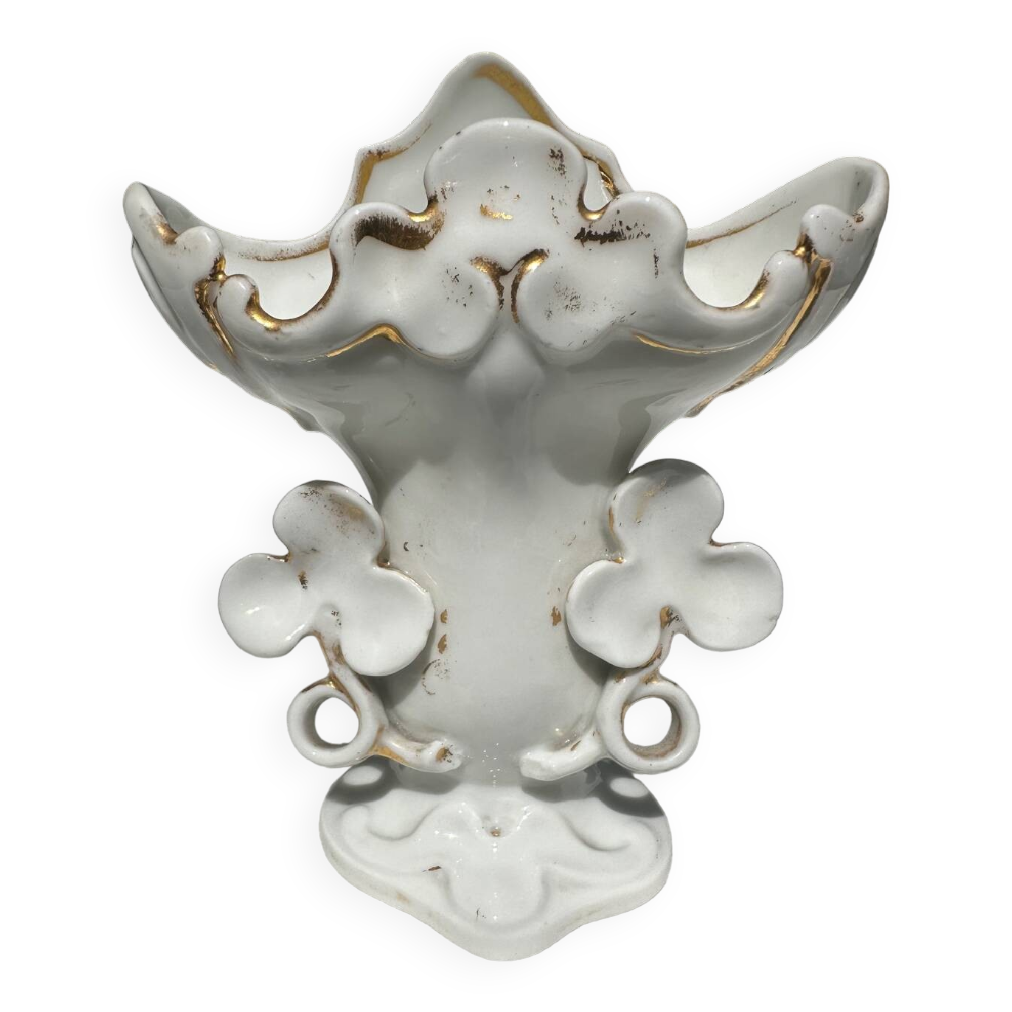 Small White and Gold Porcelain Wedding Vase decorated with Clovers H 16 cm