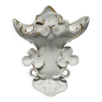 Small White and Gold Porcelain Wedding Vase decorated with Clovers H 16 cm