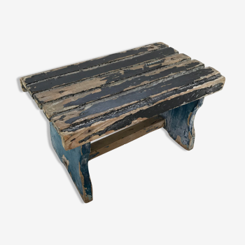 Tabouret en bois bleu et noir