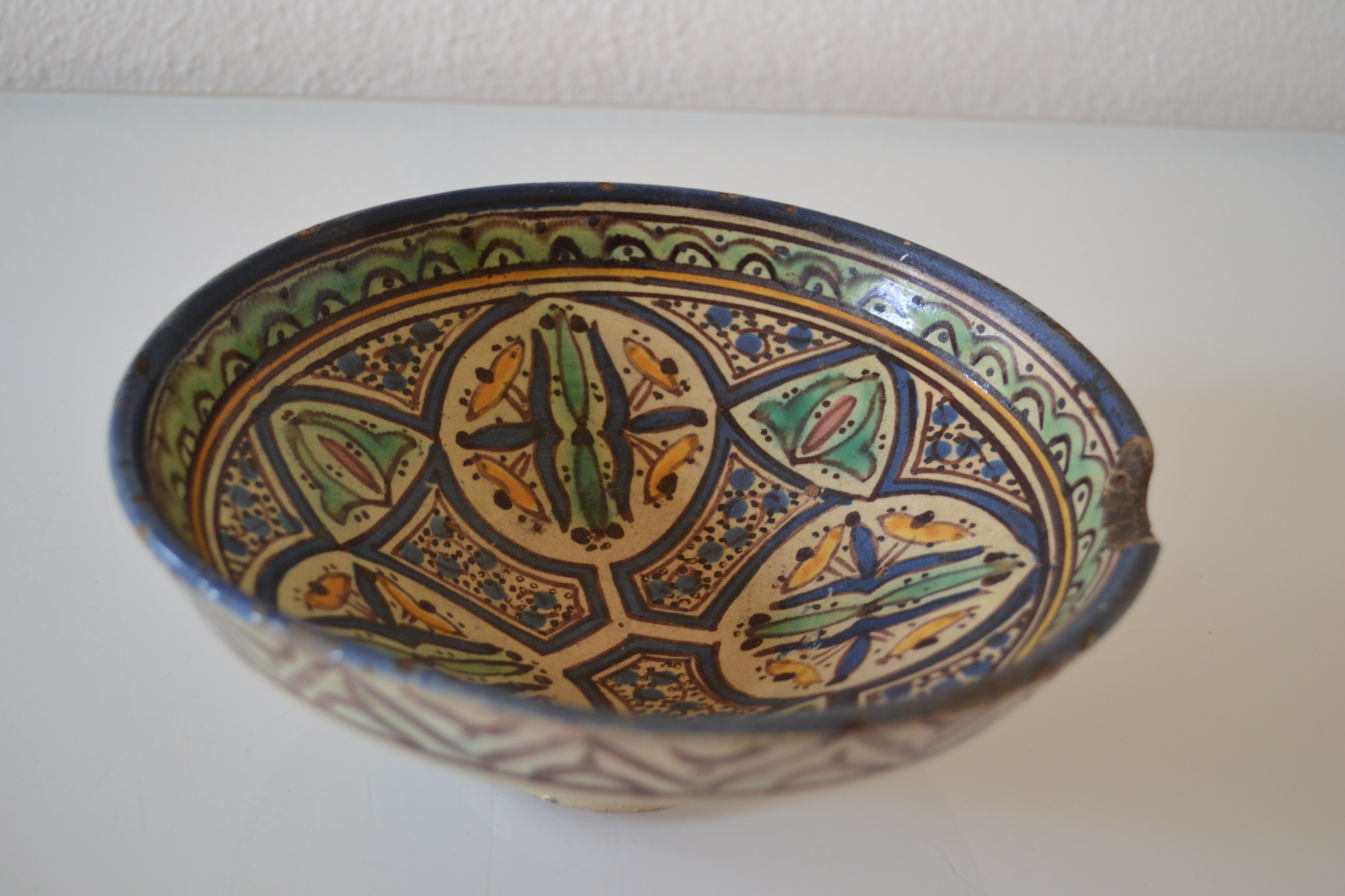 Ancient berbere ceramic dish signed north africa