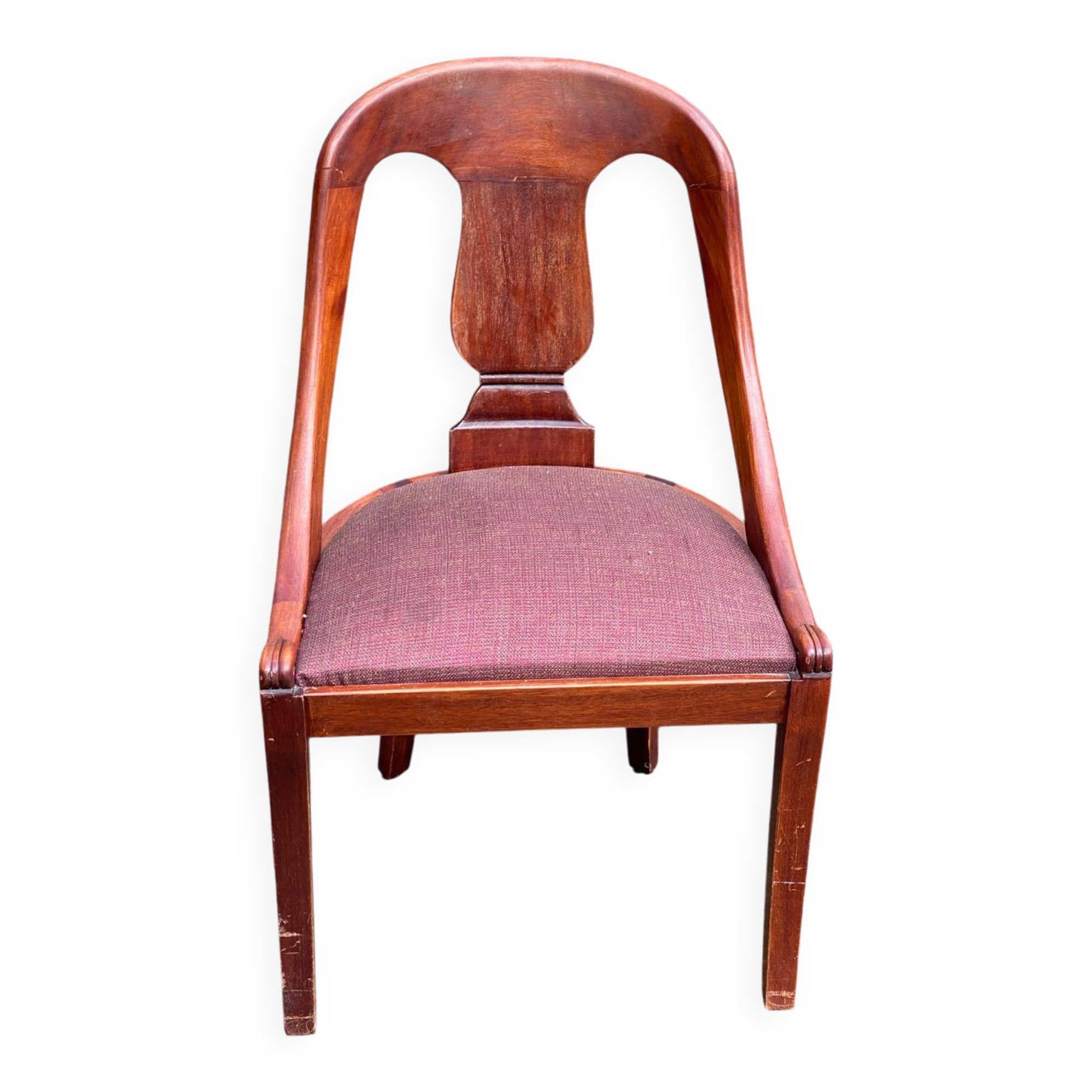 Gondola office chair in solid wood and burgundy fabric 1950