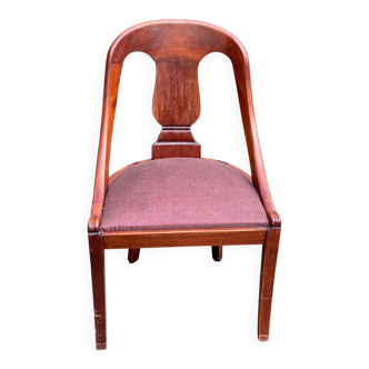 Gondola office chair in solid wood and burgundy fabric 1950