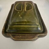Vintage green majolica butter dish