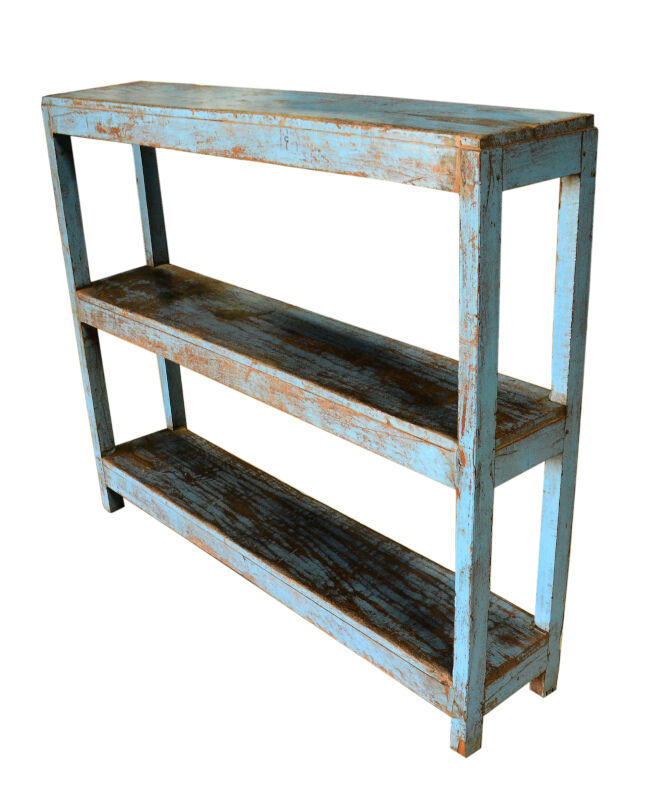 Blue shelf furniture high narrow old teak wood