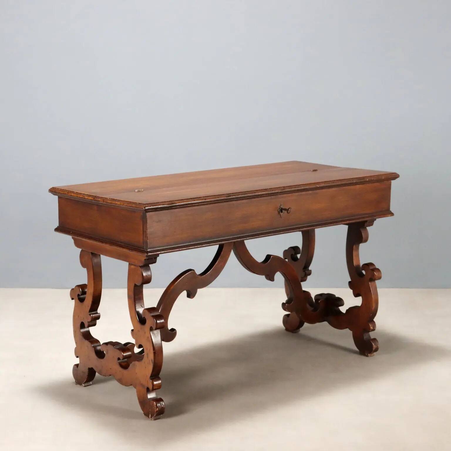 Antique Saint-Philippe desk in carved walnut, Italy, 20th century