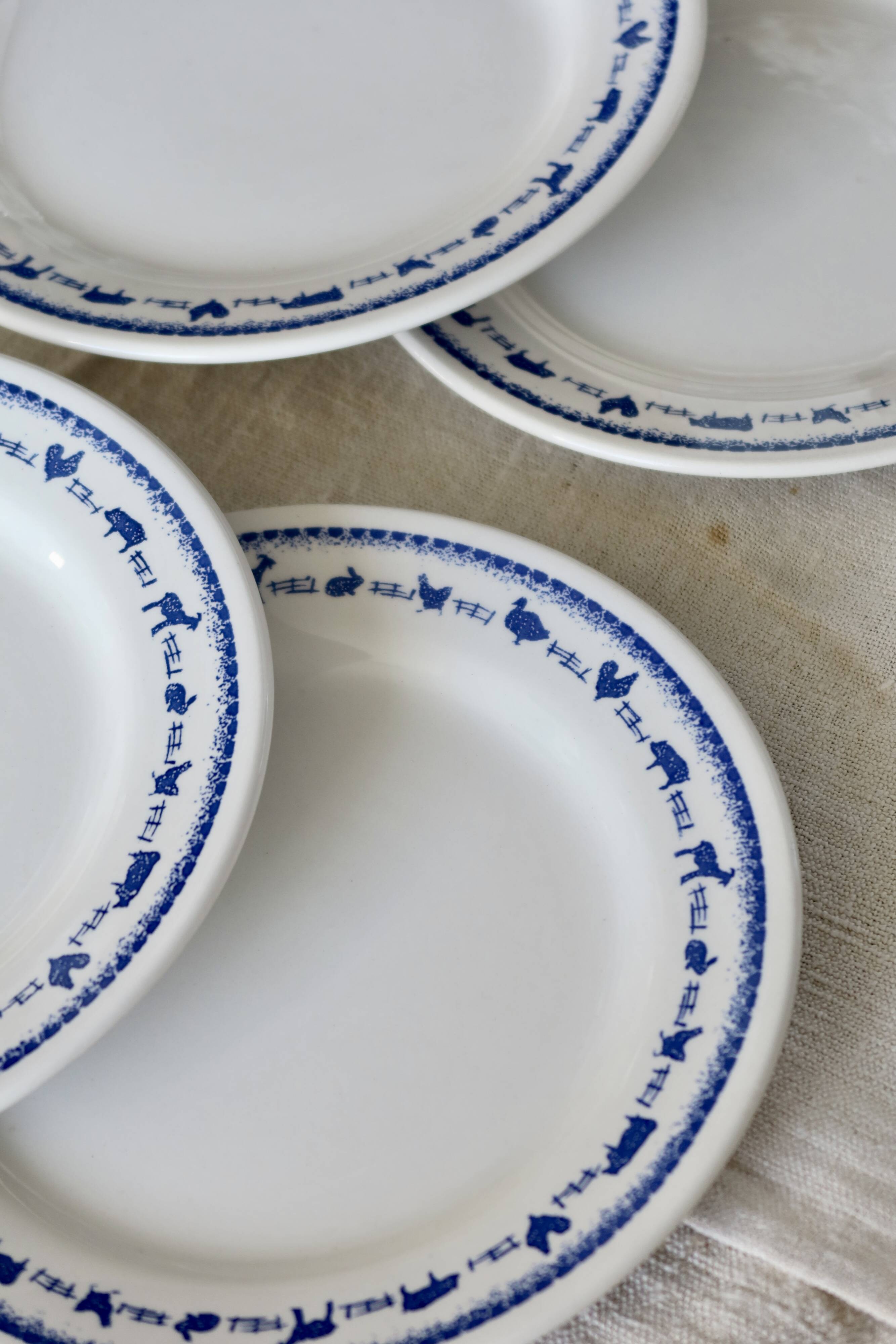 6 vintage white and blue earthenware dessert plates