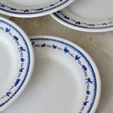 6 assiettes à dessert vintage faïence blanche et bleue