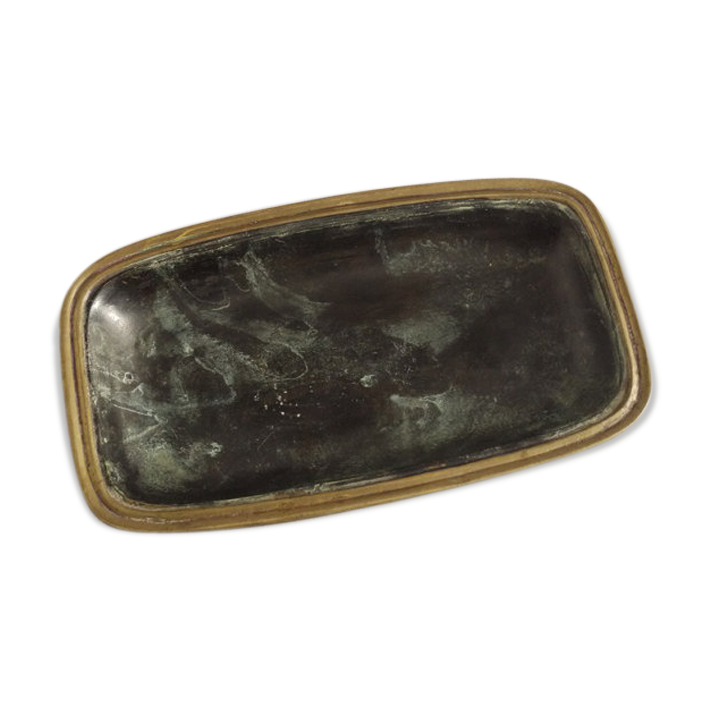 Dark green rectangular bronze dish