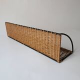 Vintage metal and wicker wall shelf, 1950s-1970s design, Mategot