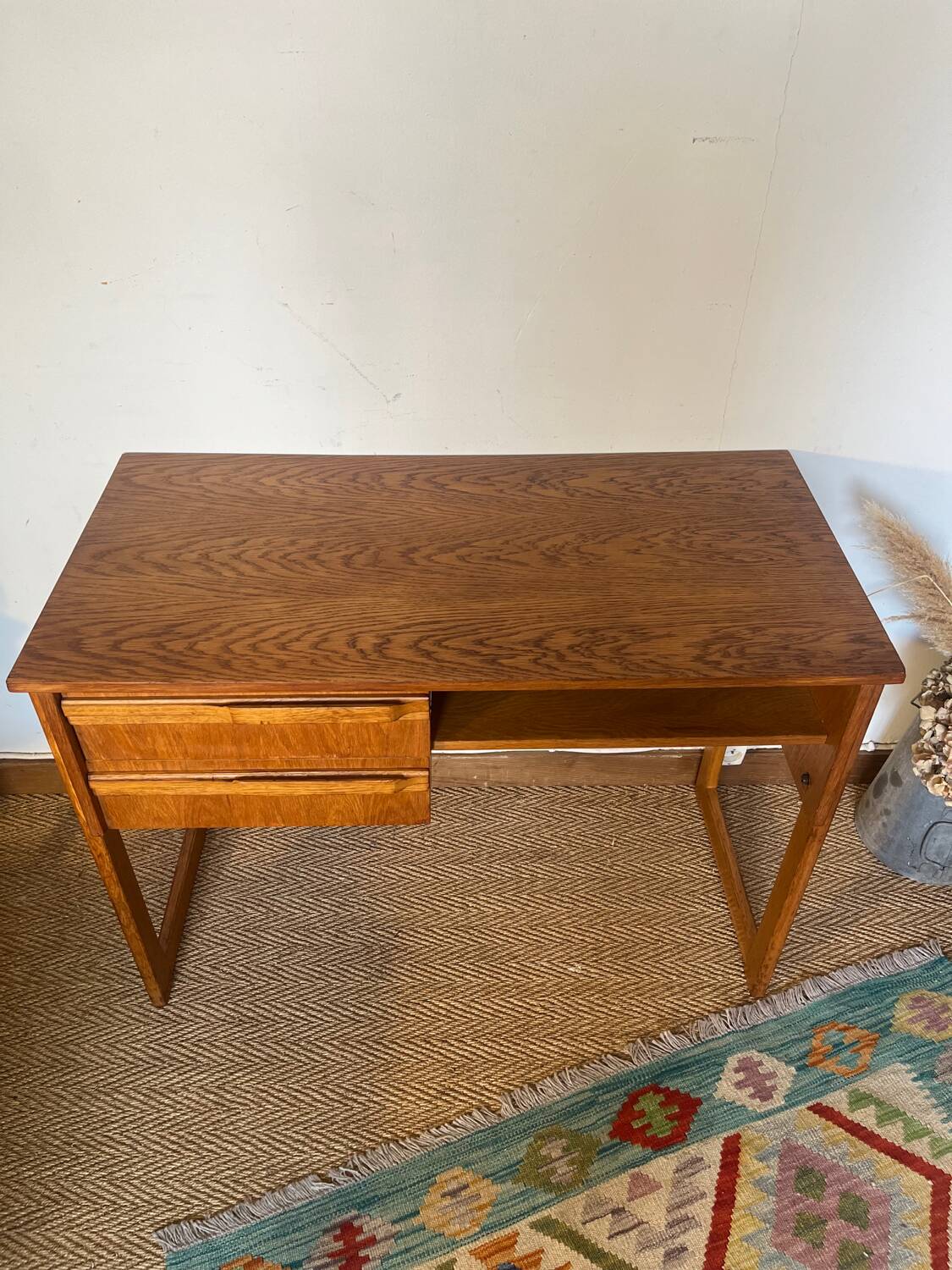 Vintage desk sled legs oak veneer