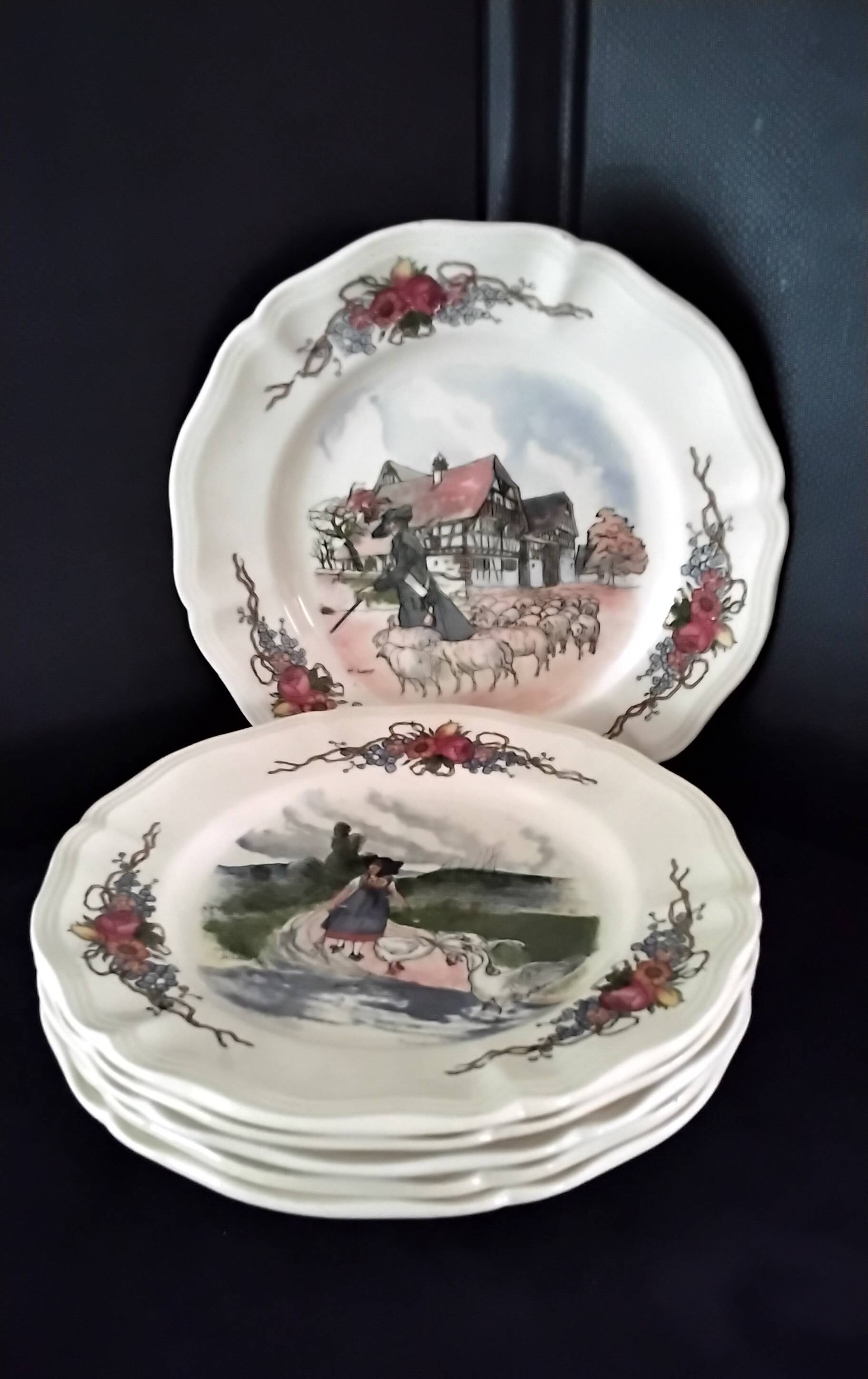 6 Sarreguemines earthenware dessert plates Model Obernai