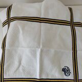 Nappe et 5 serviettes basques vintage en coton à chevrons bleu et jaune